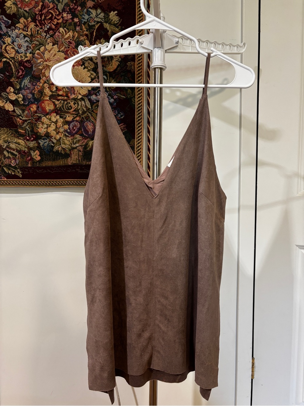 LUSH Taupe Faux Suede V-Neck Camisole Tank Top Size M Lined